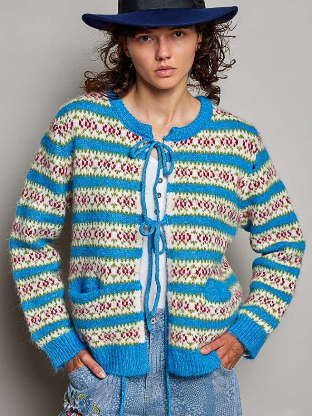 POL vintage charm to your wardrobe with this fair isle knit cardigan